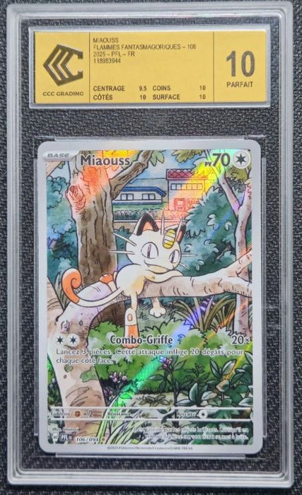 Pokémon Miaouss 106/094 PFL FR – Carte Gradée CCC 10 Parfait – Holo / Full Art